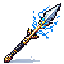 "16-bit pixel art Minecraft-style thunderbolt spear, shimmering gold and silver with lightning crack