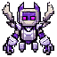 "16-bit pixel art Minecraft sci-fi armor set, sleek futuristic design with sharp angles, glowing pur