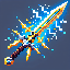 "16-bit pixel art Minecraft-style thunderbolt spear, shimmering gold and silver with lightning crack