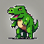 "16-bit pixel art Minecraft-style dinosaur, a vibrant green T-Rex with pixelated scales, large expre