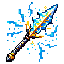 "16-bit pixel art Minecraft-style thunderbolt spear, shimmering gold and silver with lightning crack