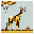 "16-bit pixel art Minecraft-style giraffe, tall and slender body with a golden-yellow coat and brown