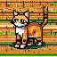 "16-bit pixel art Minecraft-style cat, vibrant orange tabby with distinct black stripes, bright gree
