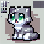 "16-bit pixel art of a cute gray cat sitting playfully, soft fur texture with varying shades of gray