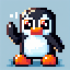 "16-bit pixel art Minecraft-style penguin, featuring a smooth black and white body, bright orange be